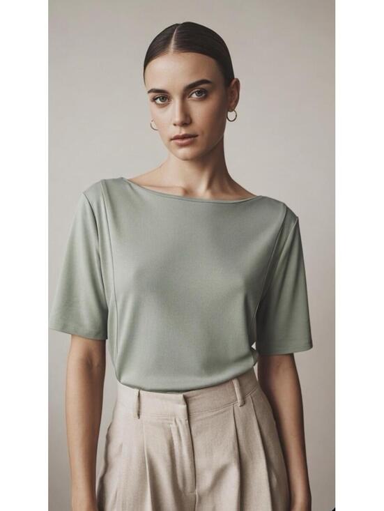 Tahari Tops - TAHARI Women’s Seamed Front Stretch Soft Boat Neck Top in Moss Green-Size XL